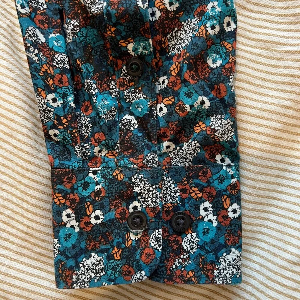 Perry Ellis Mens Slim Fit Button Down Floral Pattern Dress Shirt Size M - Picture 5 of 8